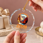 Zion Narrows Hiking Adventure Souvenir Ceramic Ornament - Material: Circle Glass Ornament